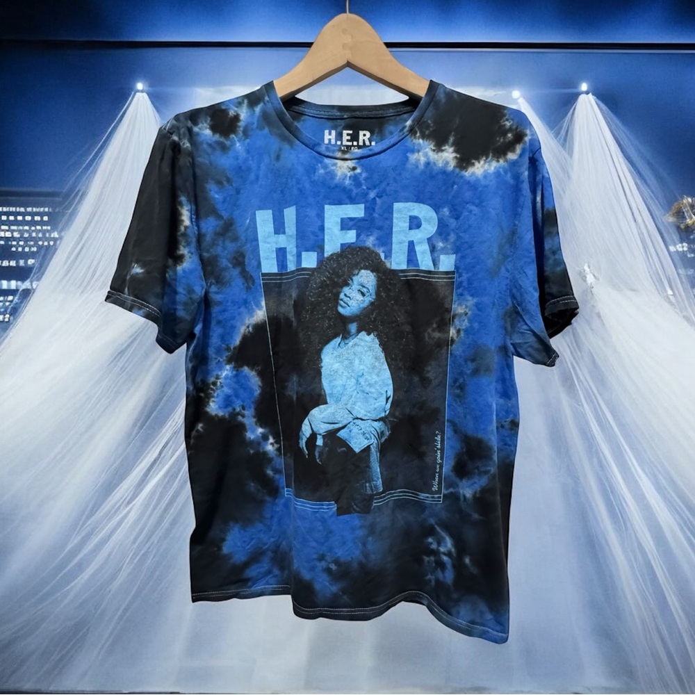 H.E.R. Graphic Tee in Blue and Black tie dye when we goin’ slide concert tour xl